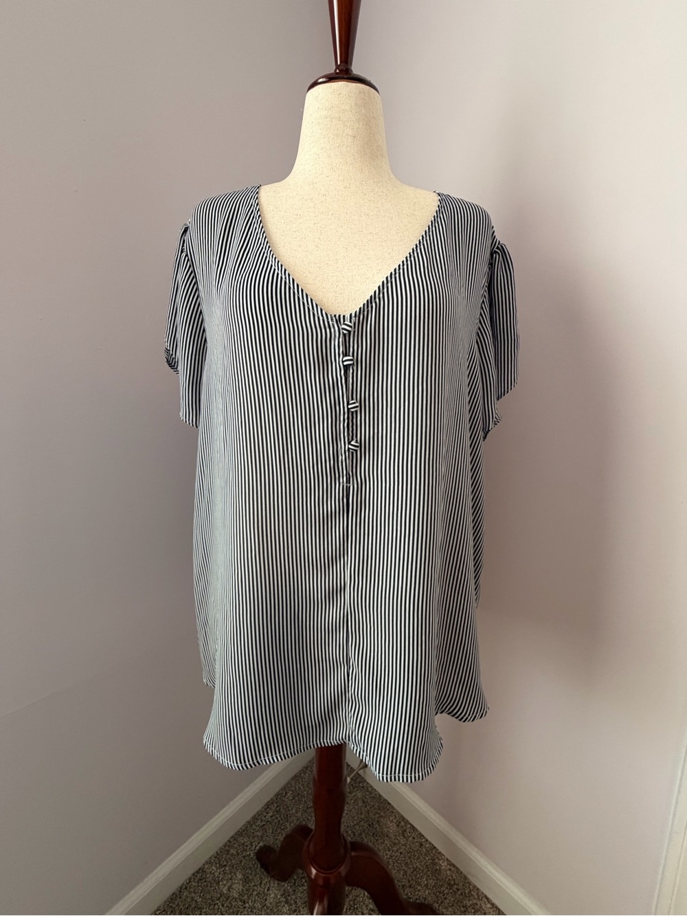 Philosophy Stripped Button Front Blouse - Black & White